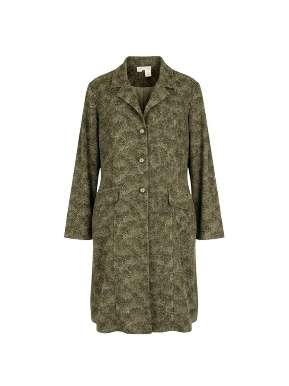 Dressbarn Womens Olive Green Textured Button-Front Long Coat 20W